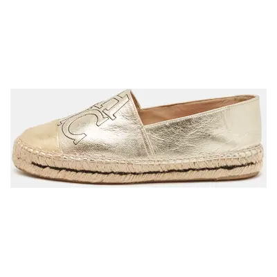 CH Carolina Herrera Gold Leather Slip On Espadrille Flats Size