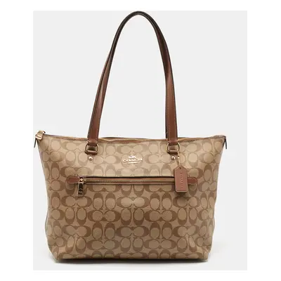 Coach Beige/Brown Signature Coated Canvas and Leather Gallery Tote