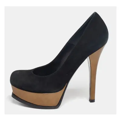 Fendi Black/Bronze Suede And Leather Fendista Platform Pumps Size