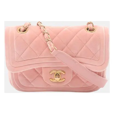 Chanel Pink Velvet Mini Quilted Double Frame Flap Bag