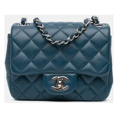 Chanel Navy Blue Mini Square Classic Lambskin Single Flap