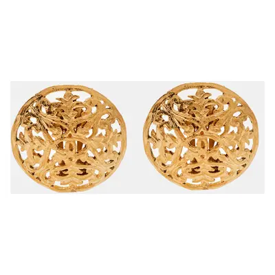 Chanel CC Vintage Gold Tone Round Clip Earrings