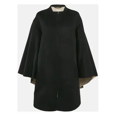 Hermès Black Wool Blend Zip-Up Cape Coat