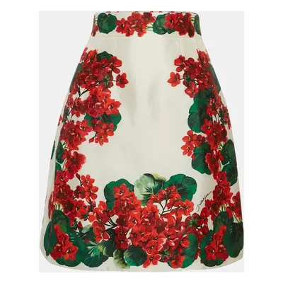 Dolce & Gabbana White/Red Floral Print Silk Mini Skirt