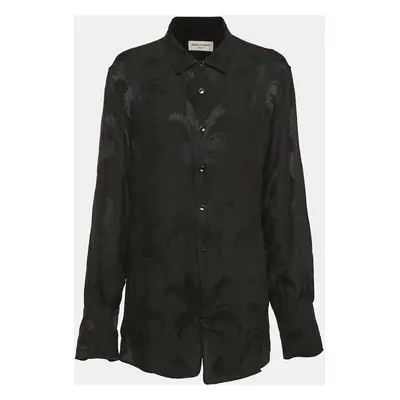 Saint Laurent Paris Black Jacquard Silk Button Front Shirt