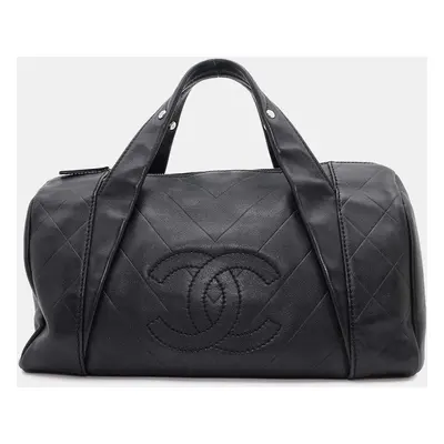 Chanel Black Leather Chevron V Stitch Mini Travel Bag