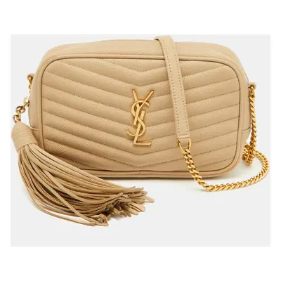 Saint Laurent Beige Matelasse Leather Monogram Mini Lou Camera Bag