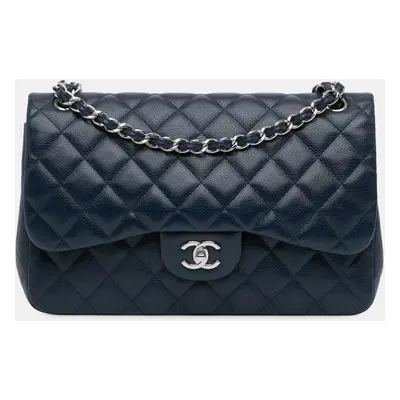 Chanel Blue Jumbo Classic Caviar Double Flap