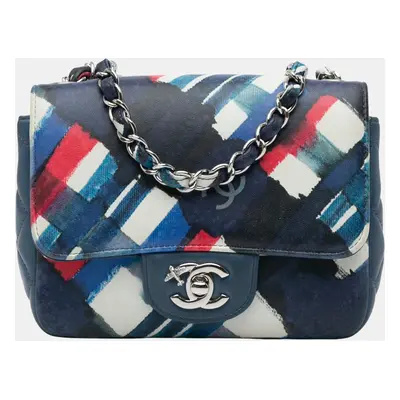 Chanel Navy Blue Mini Square Classic Printed Lambskin Airlines Flap