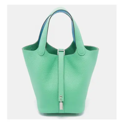 Hermes Green/Blue Leather Picotin Lock PM Handbag