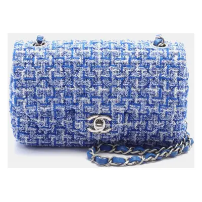 Chanel Blue White Fabric Leather Matelasse Shoulder Bag