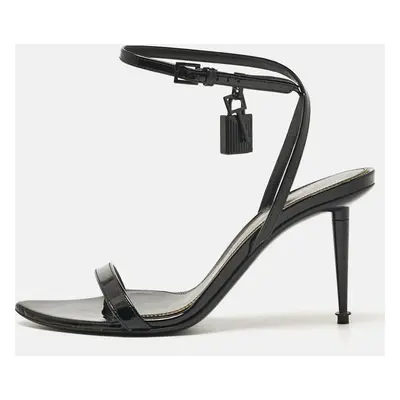 Tom Ford Black Patent Leather Padlock Ankle Strap Sandals Size