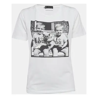 Dsquared2 White Digital Print Cotton Half Sleeve T-Shirt