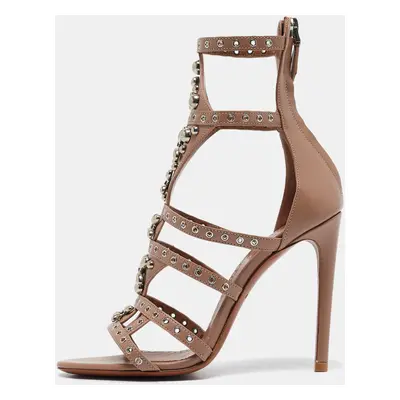 Alaia Beige Leather Studded Pointure Cage Sandals Size