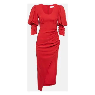 Self-Portrait Red Stretch Crepe Ruched Midi Dress