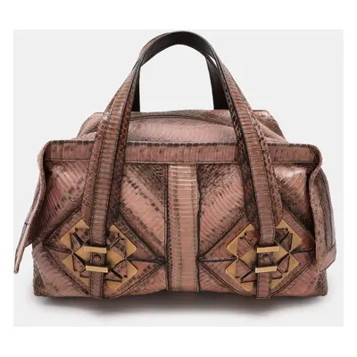 Salvatore Ferragamo Brown/Beige Water Snakeskin Satchel