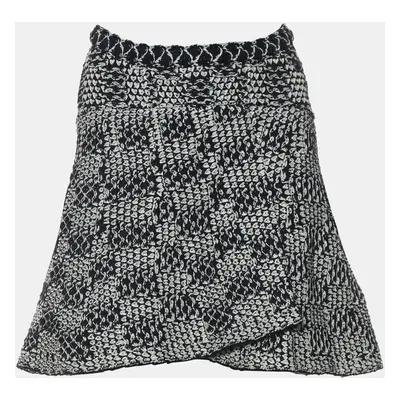 Chanel Navy Blue, White Nylon, Cotton Textured Knit Skirt FR