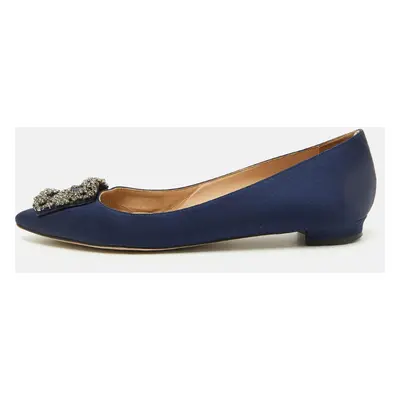 Manolo Blahnik Navy Blue Satin Hangisi Ballet Flats Size