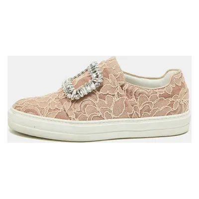 Roger Vivier Pink Lace Sneaky Viv Slip On Sneakers Size