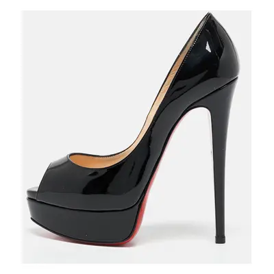 Christian Louboutin Black Patent Leather Lady Peep Pumps Size 36.5