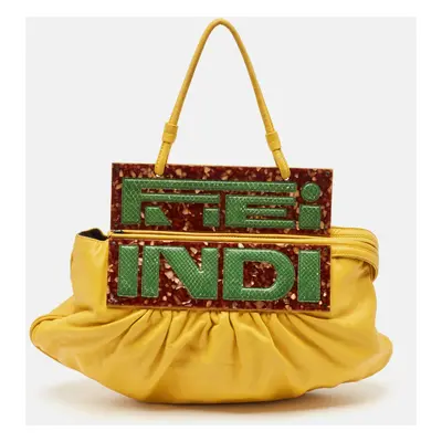 Fendi Yellow Leather and Snakeskin To You Convertible Clutch Bag