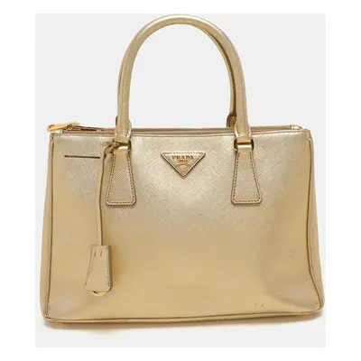 Prada Gold Saffiano Lux Leather Double Zip Tote