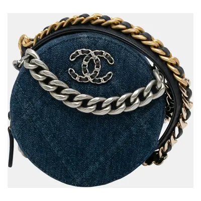 Chanel Blue Denim Round Clutch with Chain