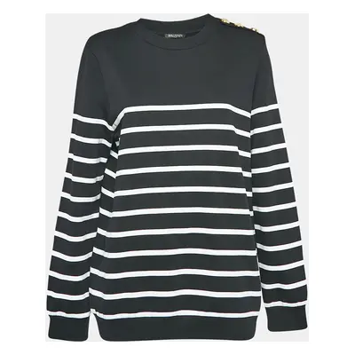 Balmain Black Striped Cotton Knit Crew Neck Sweatshirt