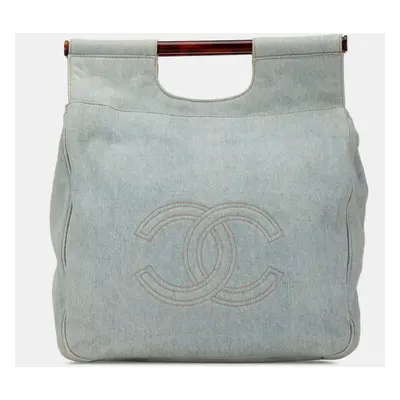 Chanel Blue CC Denim Tortoise Handle Tote