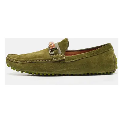 Gucci Green Suede Bamboo Horsebit Loafers Size