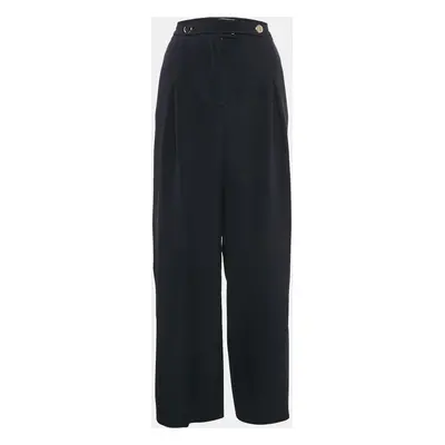 Valentino Navy Blue Silk Straight Leg Trousers