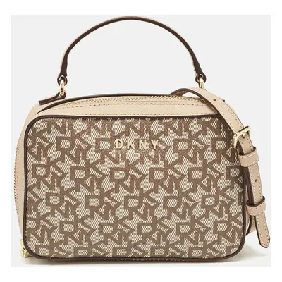 Dkny Beige Monogram Coated Canvas and Leather Top Handle Bag