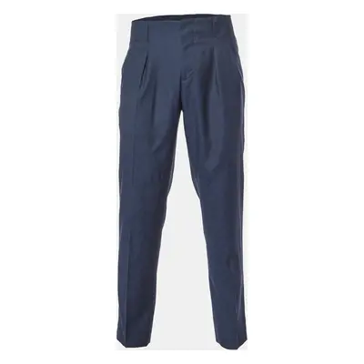 Emporio Armani Navy Blue Patterned Wool Pleated Trousers