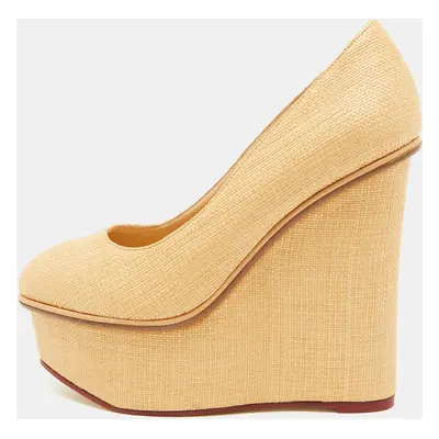 Charlotte Olympia Beige Raffia Carmen Platform Wedge Pumps Size