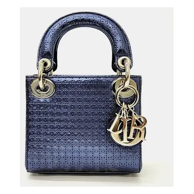 Christian Dior Blue Metallic Leather Micro Cannage Mini Lady Dior Bag