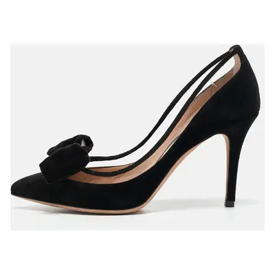 Valentino Black Velvet and PVC Bow Pointed Pumps Size