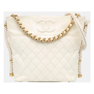 Chanel White Crumpled Calfskin En Vogue Rope Satchel