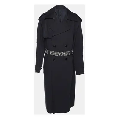 Dior Navy Blue Gabardine Double Breasted Belted Trench Coat