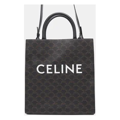 Celine Triomphe Vertical Cabas Tote Bag Black/Brown Pvc Leather