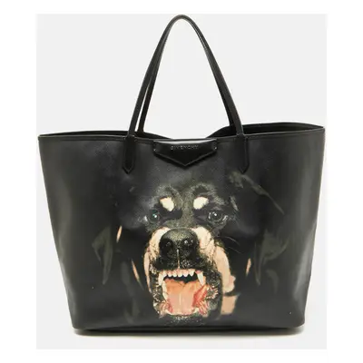 Givenchy Black Leather Antigona Rottweiler Print Shopper Tote