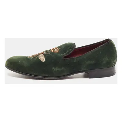 Dolce & Gabbana Green Velvet Bee Embraided Slip On Loafers Size