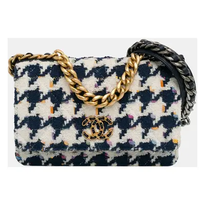 Chanel Navy Blue/White Tweed Wallet On Chain