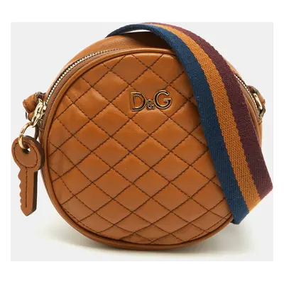 D&G Brown Quilted Leather Round Glam Crossbody Bag