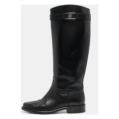 Louis Vuitton Black Leather Logo Knee Length Boots Size