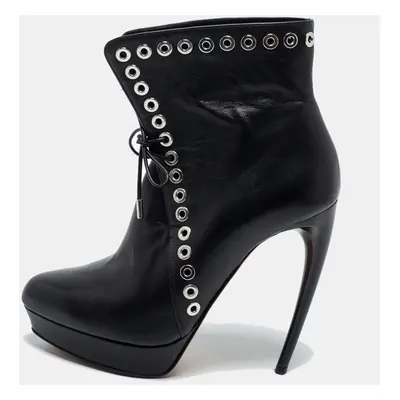 Alexander McQueen Black Leather Eyelet Detail Platform Ankle Booties Size