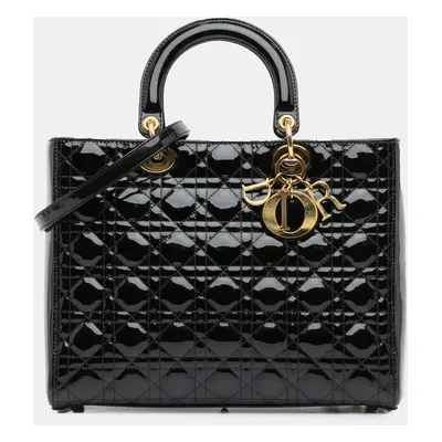 Dior Black Large Patent Cannage Lady Dior