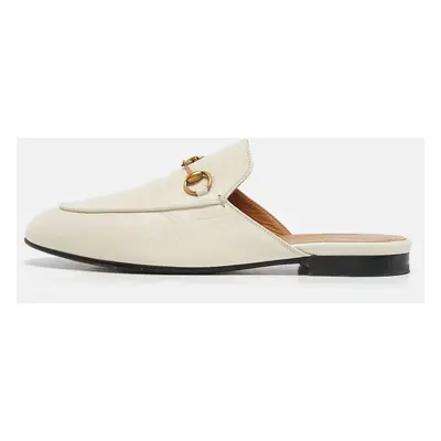 Gucci White Leather Princetown Horsebit Mule Sandals Size 38.5