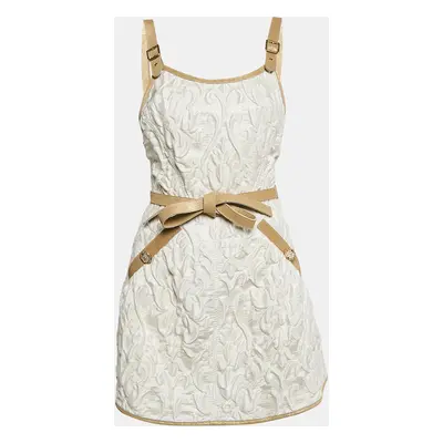 Chanel White Jacquard Golden Suede Trim Mini Wrap Dress