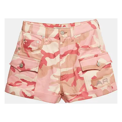 Alessandra Rich Pink Camouflage High-Rise Denim Shorts