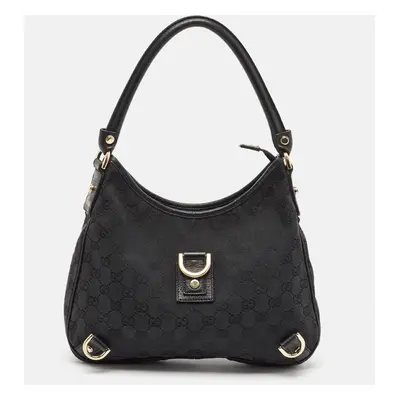 Gucci Black GG Canvas and Leather Abbey D-Ring Hobo